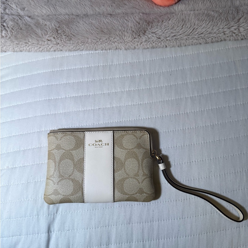 Coach Tan and White Wristlet